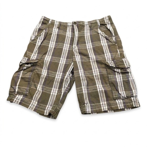 No Boundaries Other - No Boundaries Men Cargo Shorts Size 34 Faded Green Plaid Y2K Utility 100% Cotton